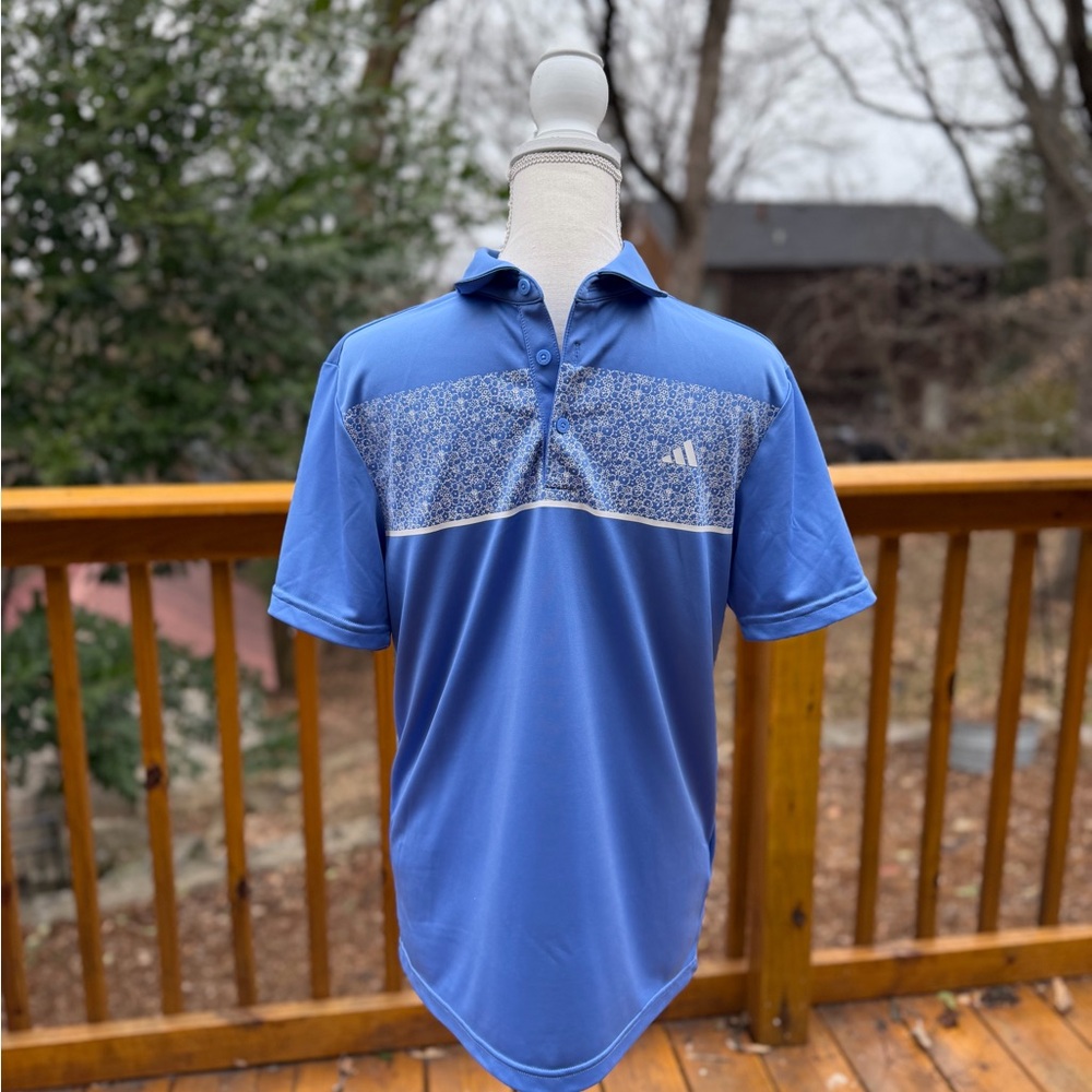 adidas Light Blue Polo with Patterned Chest